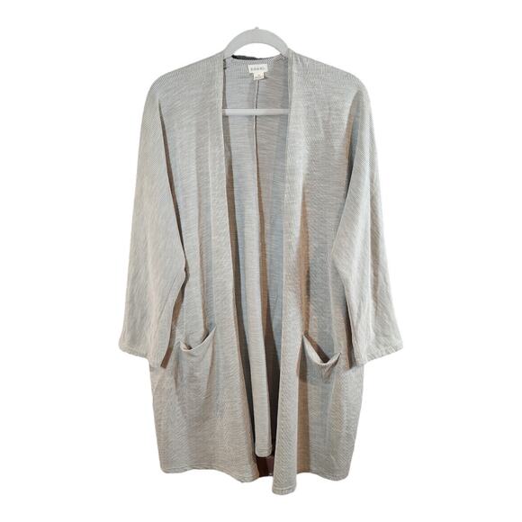 DONNI. Ribbed Knit Open-front Longline Sandwash Cardigan Neutral Women's O/S - Picture 2 of 7